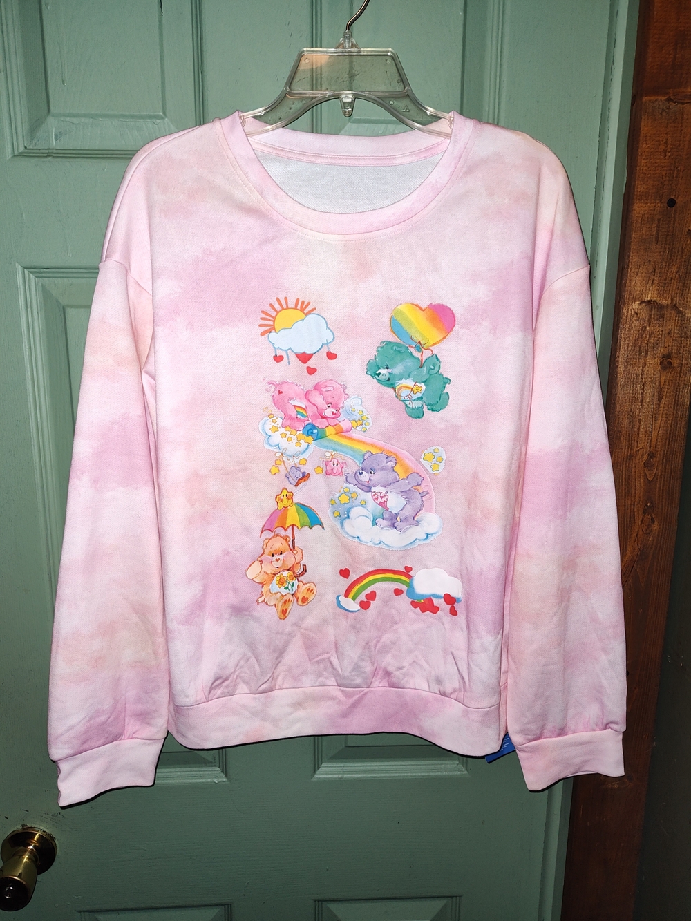 ROMWE Pink Tie-Dye Care Bears Graphic Crewneck Sweatshirt
